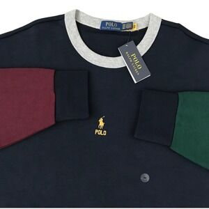 New! Polo Ralph Lauren Pony Colorblock Crewneck Sweatshirt 3XB Blue Green Maroon